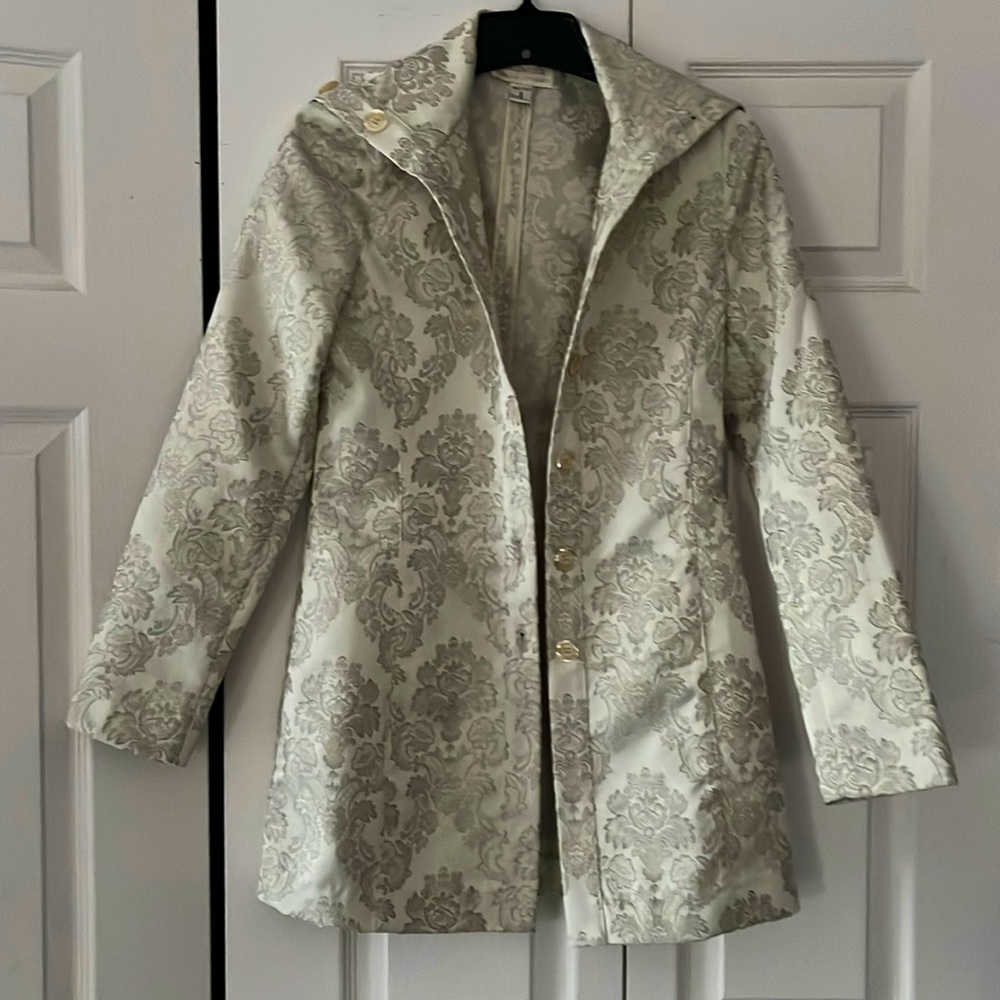 Jessica McClintock fitted Ivory Brocade Coat size4